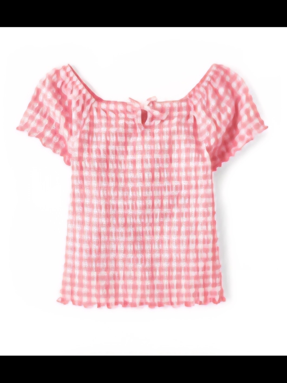 Girls Pink Gingham Smocked Keyhole Short-Sleeve Top Size 10/12